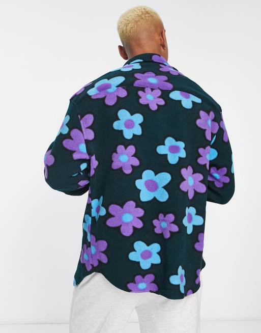 ASOS DESIGN – Naivt blommig skjorta i oversize och 90-talsstil av polarfleece, 2 av 4