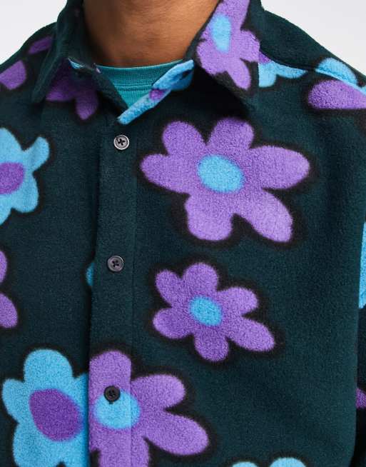 ASOS DESIGN – Naivt blommig skjorta i oversize och 90-talsstil av polarfleece, 3 av 4