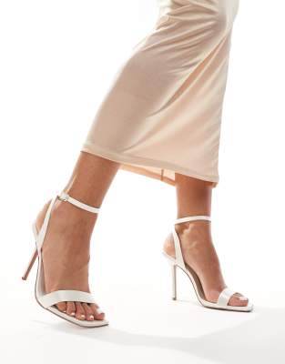 ASOS DESIGN Nali barely there heeled sandals in ivory satin-White φωτογραφία