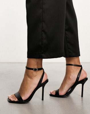 ASOS DESIGN Nali barely there heeled sandals in black PU - ASOS Price Checker