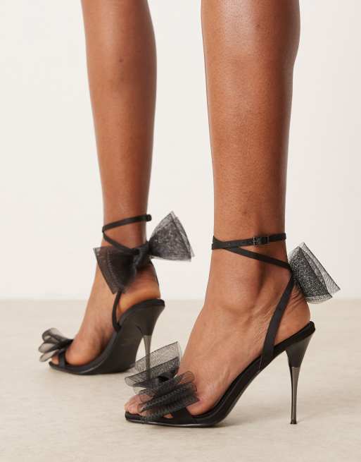 ASOS DESIGN - Namos - Sandalen met hoge hak en dubbele strikken in zwart mesh