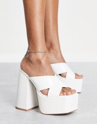 ASOS DESIGN Nana platform heeled mules in white | ASOS
