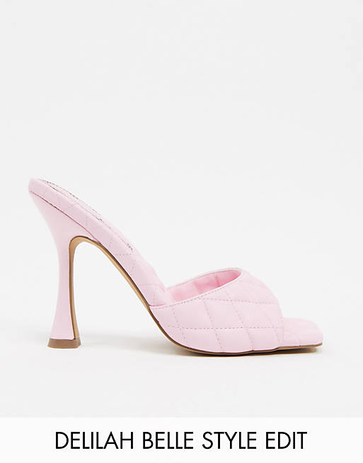 ASOS DESIGN Nancy quilted square toe mules in pink | ASOS