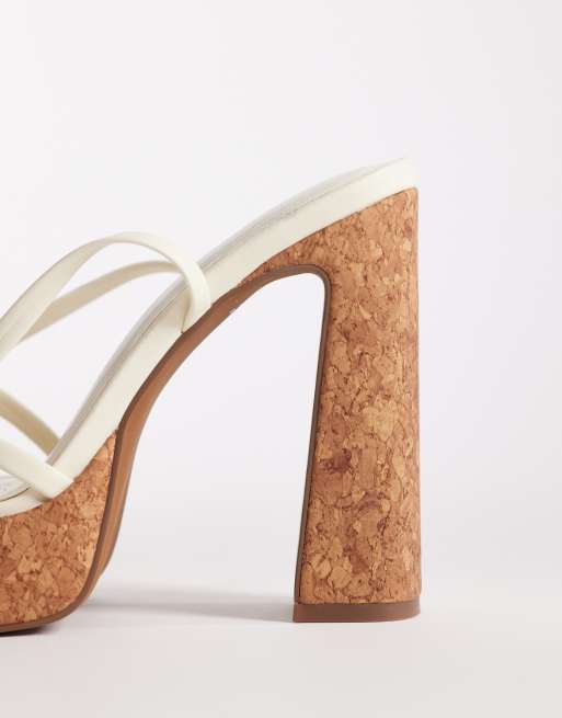 ASOS DESIGN - Nancy - Sandali con tacco alto e plateau bianco sporco con listini, 4 di 4