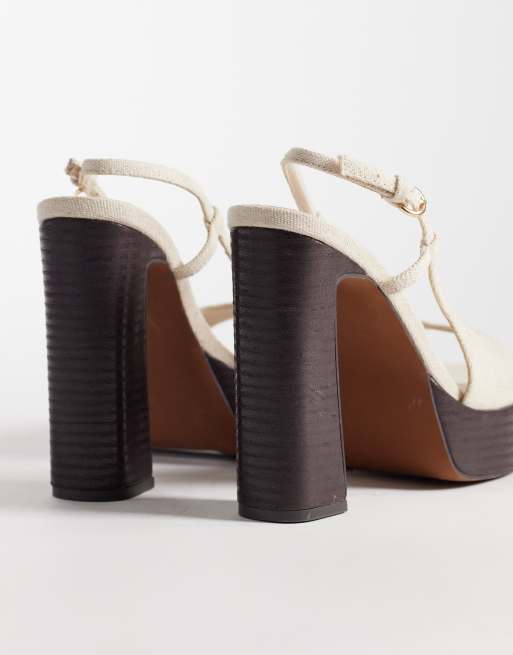 ASOS DESIGN - Nandi - Sandales à talon haut en lin naturel avec semelle plateforme et bride arrière, 3 de 4