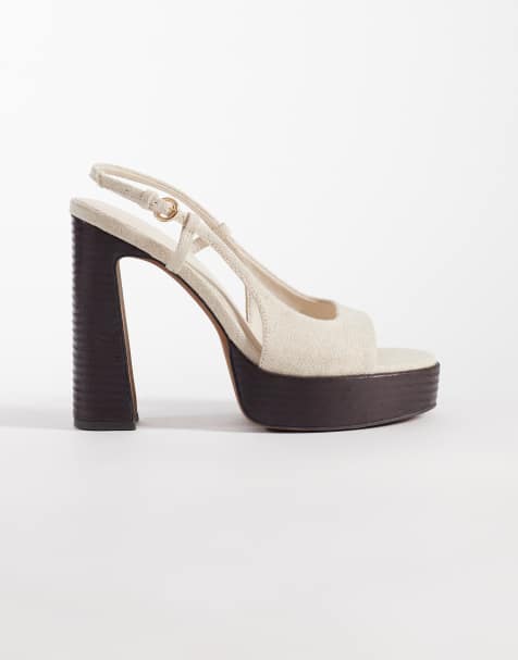 ASOS DESIGN Nandi slingback platform high heeled sandals in natural linen - view 1