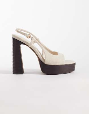 Asos Design Nandi Slingback Platform High Heeled Sandals In Neutral