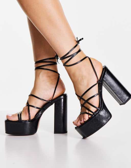 Black strappy heels hot sale platform