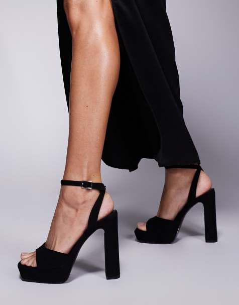 ASOS DESIGN – Naples – Svarta barely there-sandaler i mockaimitaiton med blockklack och platå - view 1