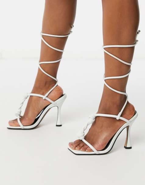 ASOS DESIGN Napoleon twisted t-bar heeled sandals in white - view 1