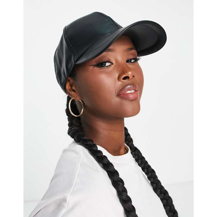 ASOS DESIGN nappa leather look cap in black