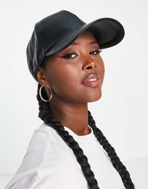 Black leather cheap fitted cap