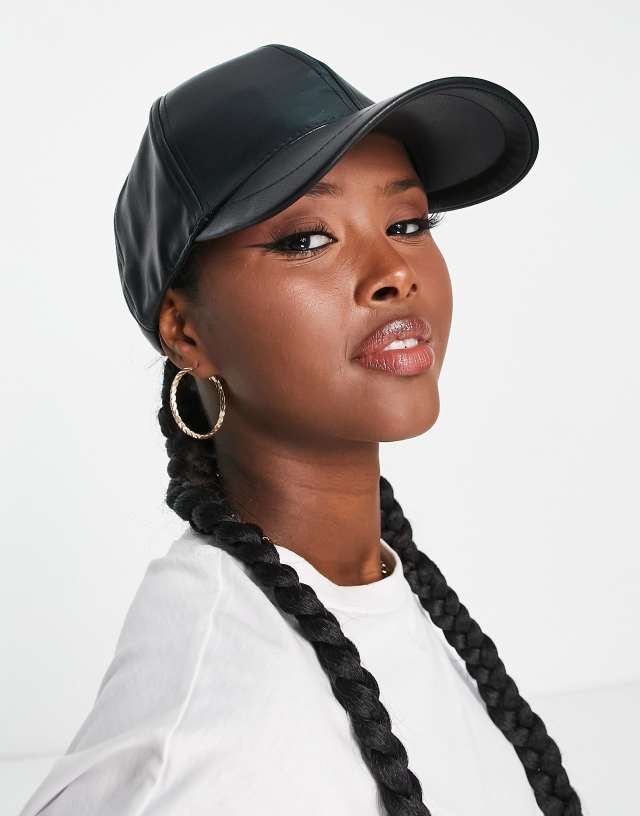 ASOS DESIGN nappa leather look cap in black