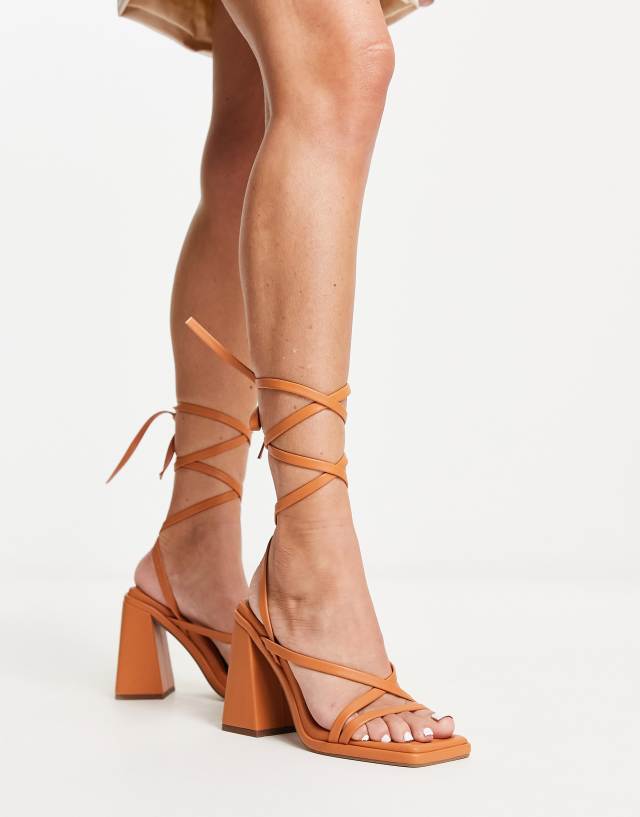 ASOS DESIGN Nara strappy block heeled sandals in camel