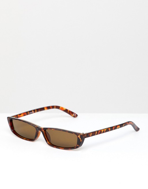 ASOS DESIGN narrow frame square sunglasses in tort