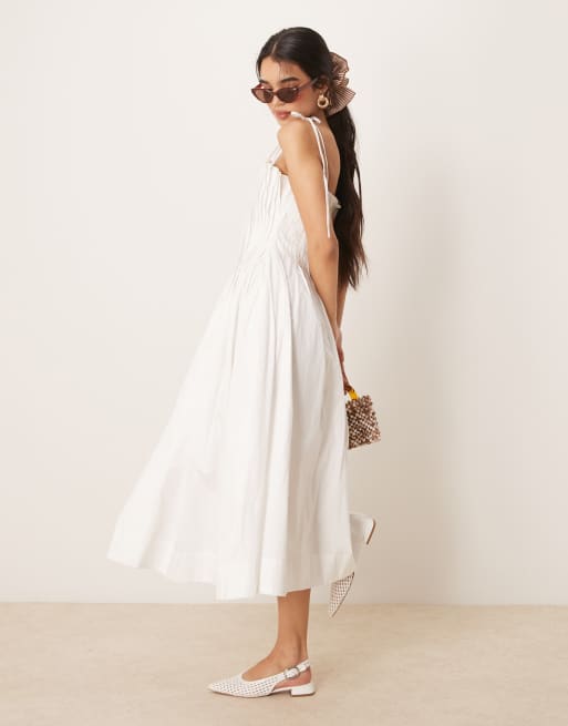 ASOS DESIGN narrow pintuck bodice dress with tie straps in white, 2 of 4