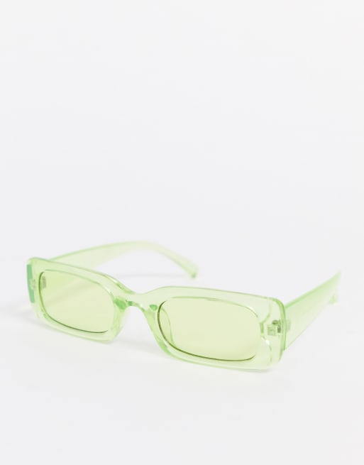 ASOS DESIGN narrow square sunglasses in crystal neon green