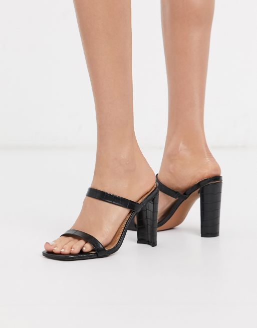 black leather mules block heel
