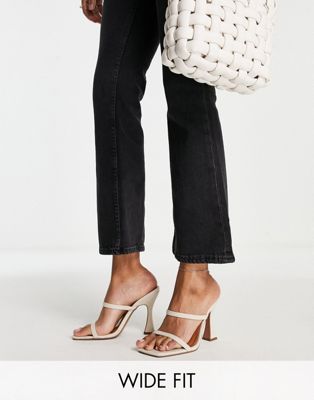 ASOS DESIGN Wide Fit Nasia heeled mules in natural fabrication - ASOS Price Checker