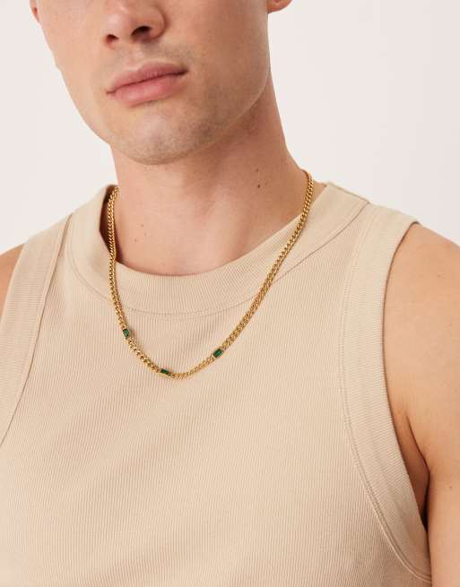 ASOS DESIGN – Naszyjnik łańcuszkowy ze stali nierdzewnej w odcieniu złota ze szmaragdowymi kamieniami 