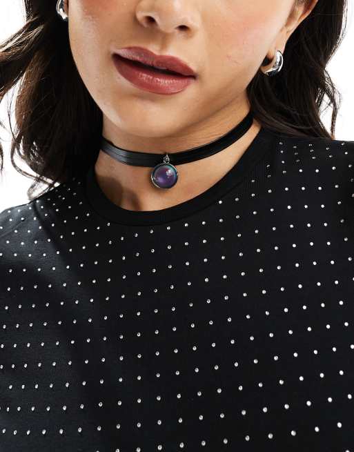 ASOS DESIGN – Naszyjnik choker z zawieszką w kolorze srebra z kamieniem nastroju
