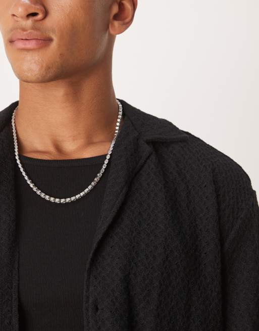 ASOS DESIGN – Naszyjnik tenisowy w kolorze srebrnym z owalnymi kryształkami