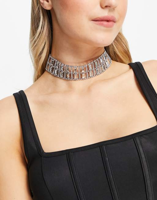 ASOS DESIGN – Naszyjnik typu choker w kolorze srebrnym, z kryształkami