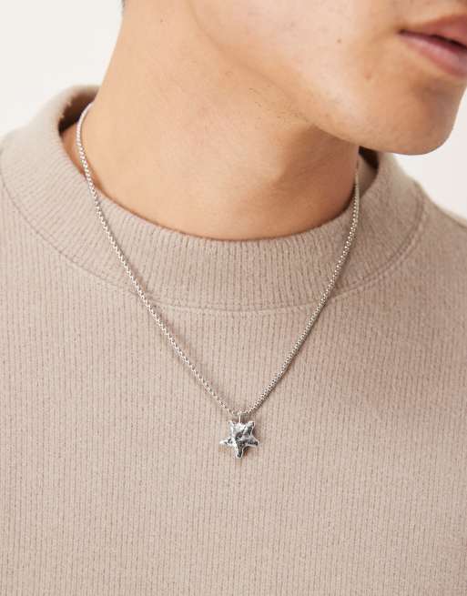 ASOS DESIGN – Naszyjnik w kolorze srebra z zawieszką w kształcie młotkowanej bufiastej gwiazdy