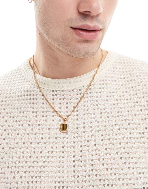 ASOS DESIGN – Naszyjnik w kolorze złota z kwadratową zawieszką z kamieniem półszlachetnym typu tygrysie oko