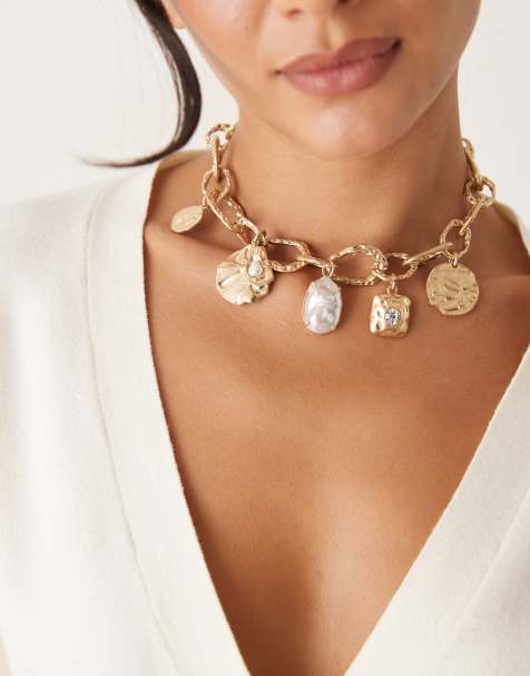 ASOS DESIGN – Naszyjnik w odcieniu złota z grubymi ogniwami i dużymi zawieszkami - view 1