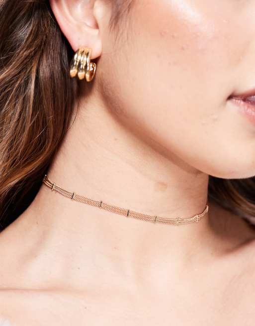 ASOS DESIGN – Naszyjnik z delikatnych łańcuszków z poprzecznymi łączeniami w kolorze złota