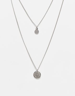 ASOS DESIGN Naszyjnik z kilku łańcuszków z symbolem czakry w srebrnym kolorze