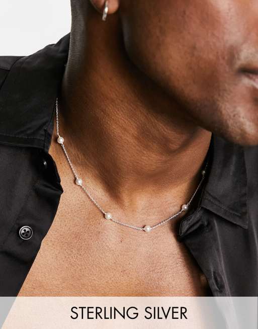 ASOS DESIGN – Naszyjnik z oksydowanego srebra wysokiej próby ze sztucznymi perłami  
