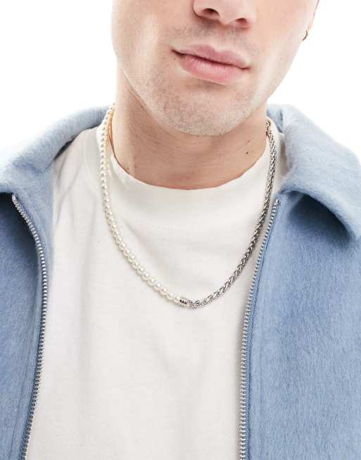ASOS DESIGN – Naszyjnik z pereł i z łańcuszka w odcieniu srebra