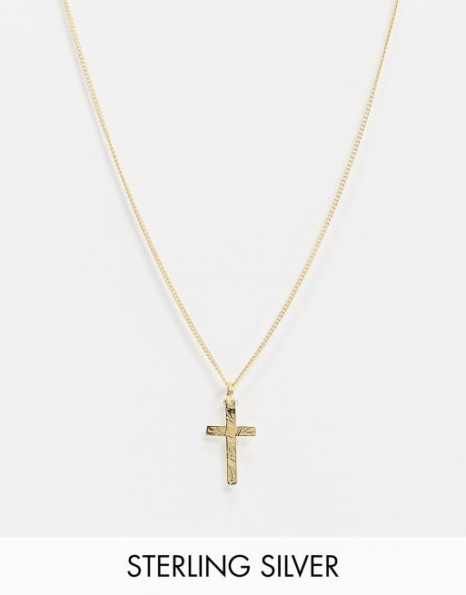 ASOS DESIGN - Naszyjnik z wisiorkiem w kształcie krzyżyka ze srebra wysokiej próby powlekanego 14-karatowym złotem 