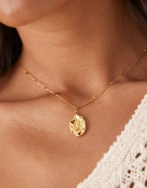 ASOS DESIGN – Naszyjnik z wodoodpornej stali nierdzewnej z kuleczkami i płaską stopioną zawieszką w kolorze złota