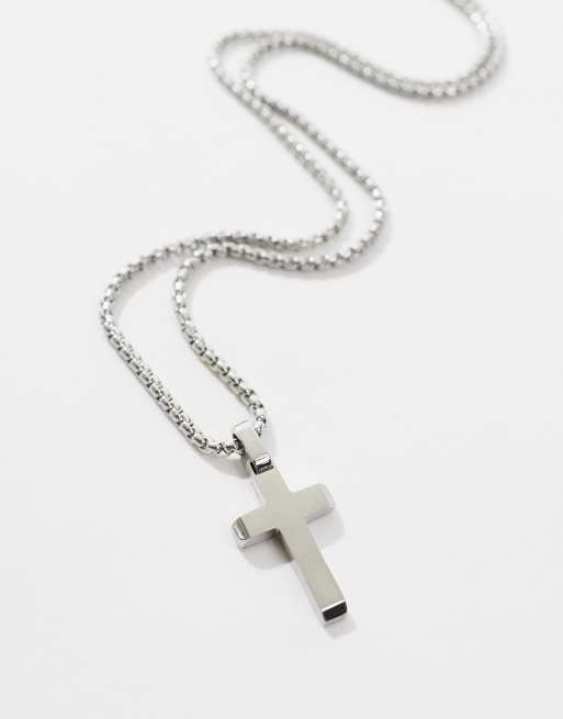 ASOS DESIGN – Naszyjnik z zawieszką w kształcie krzyża z wodoodpornej stali nierdzewnej w kolorze srebra