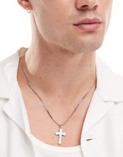 ASOS DESIGN – Naszyjnik z zawieszką w kształcie krzyża z wodoodpornej stali nierdzewnej w kolorze srebra