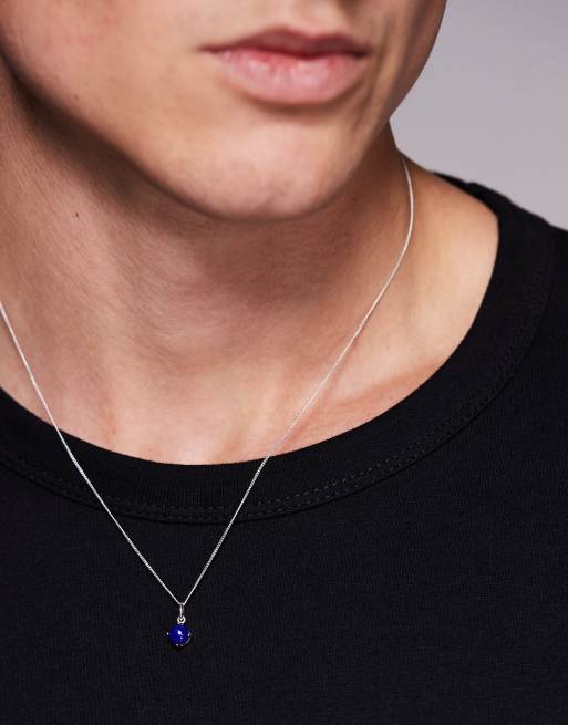 ASOS DESIGN – Naszyjnik ze srebra wysokiej próby z zawieszką z półszlachetnym lapisem  