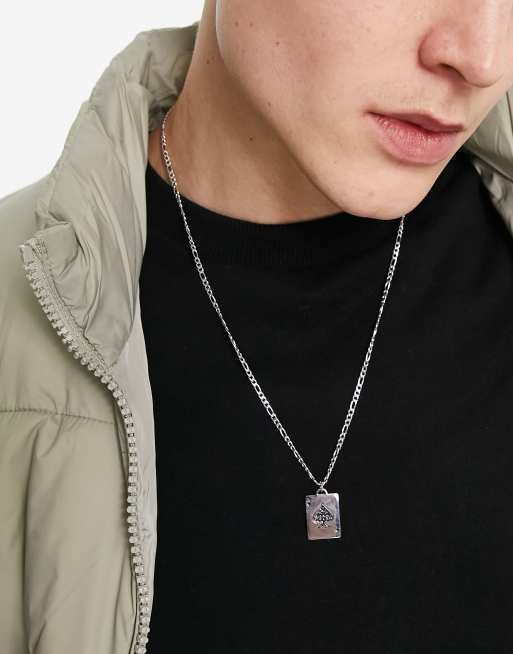 ASOS DESIGN – Naszyjnik ze stali nierdzewnej w kolorze srebra z zawieszką w kształcie karty do gry