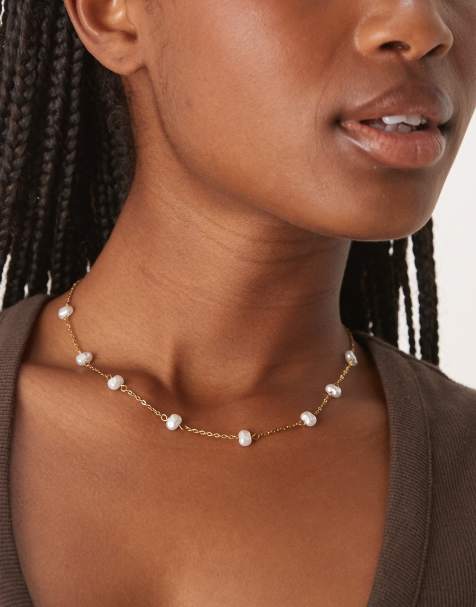 ASOS DESIGN – Naszyjnik ze stali nierdzewnej w odcieniu złota z łańcuszkiem z kulkami i perełkami - view 1