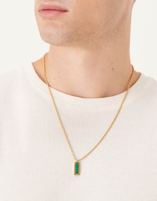 ASOS DESIGN – Naszyjnik ze stali nierdzewnej w odcieniu złota z prostokątną zawieszką z zielonym oczkiem  