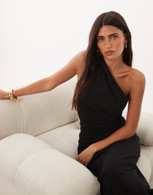 Asos Design Nat One-shoulder Maxi Dress In Black