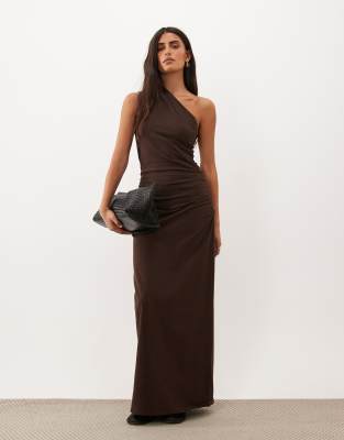 Asos Design Nat One Shoulder Maxi Dress In Gray