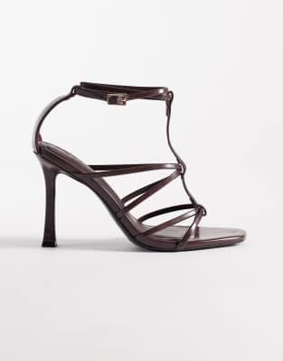  Natalia caged T bar high heel sandals in chocolate