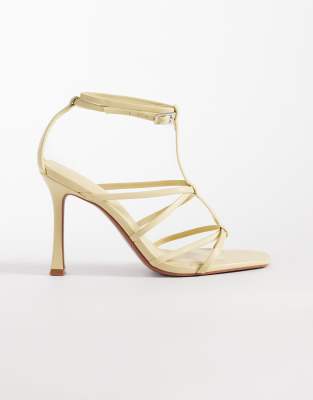 Asos Design Natalia Caged T-bar High Heel Sandals In Yellow