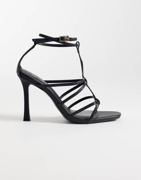 ASOS DESIGN – Natalia – Czarne sandały na wysokim obcasie z paskami w kształcie litery T - view 1