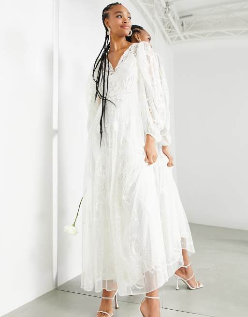 ASOS DESIGN Natalia embroidered dobby maxi wedding dress