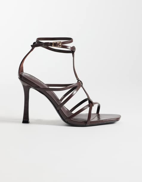 ASOS DESIGN - Natalia - Sandalen met hoge hak en T-bandje in chocoladebruin - view 1