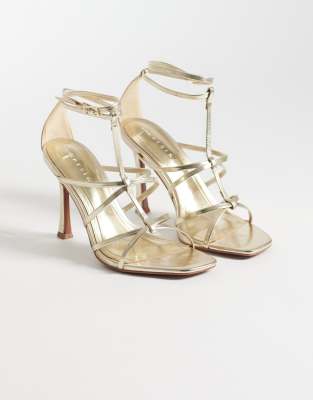 Natalia - Sandales à talon haut avec brides en T effet cage - Doré 42